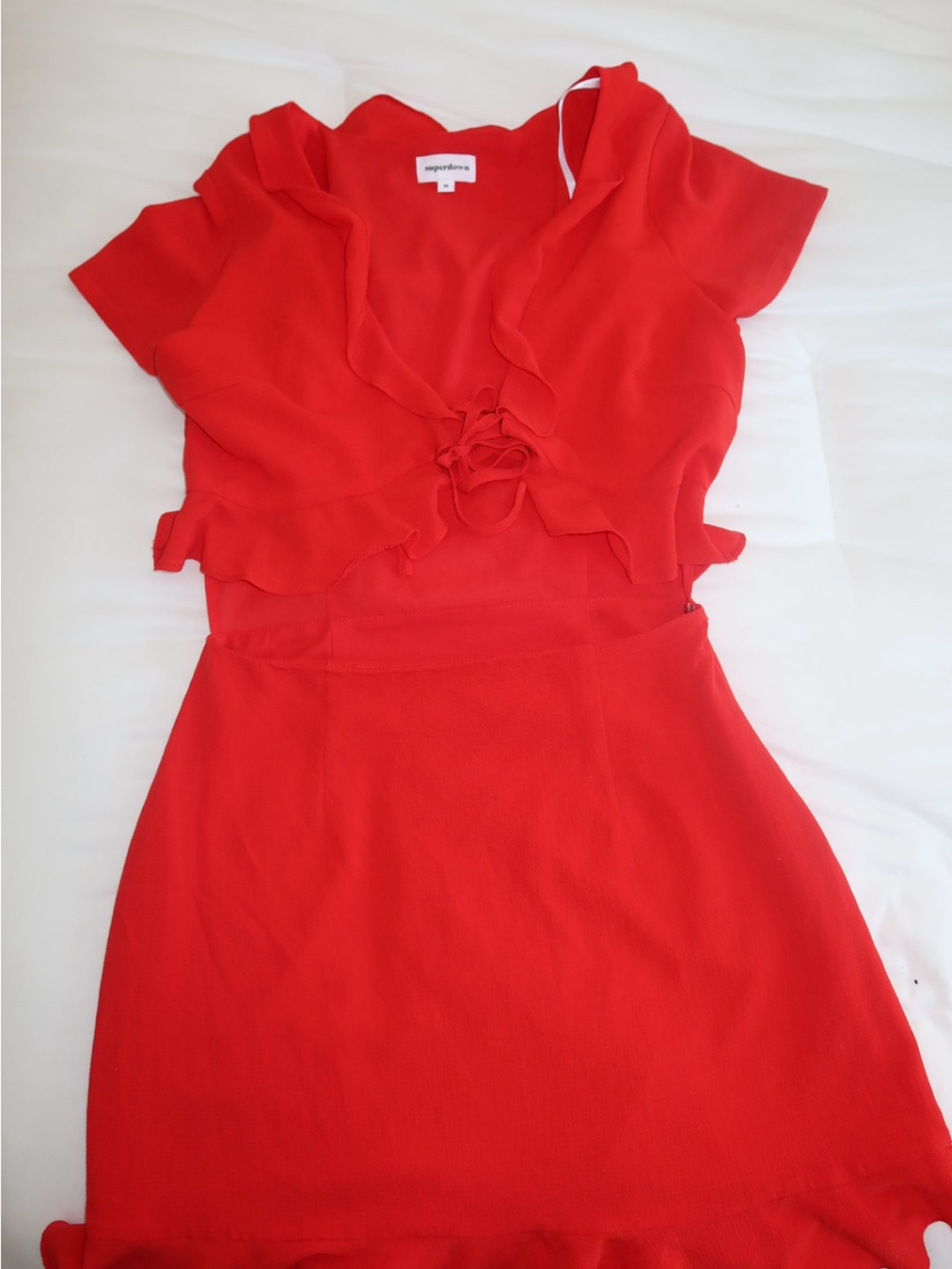superdown Red Ruffle Tie-Front Mini Dress